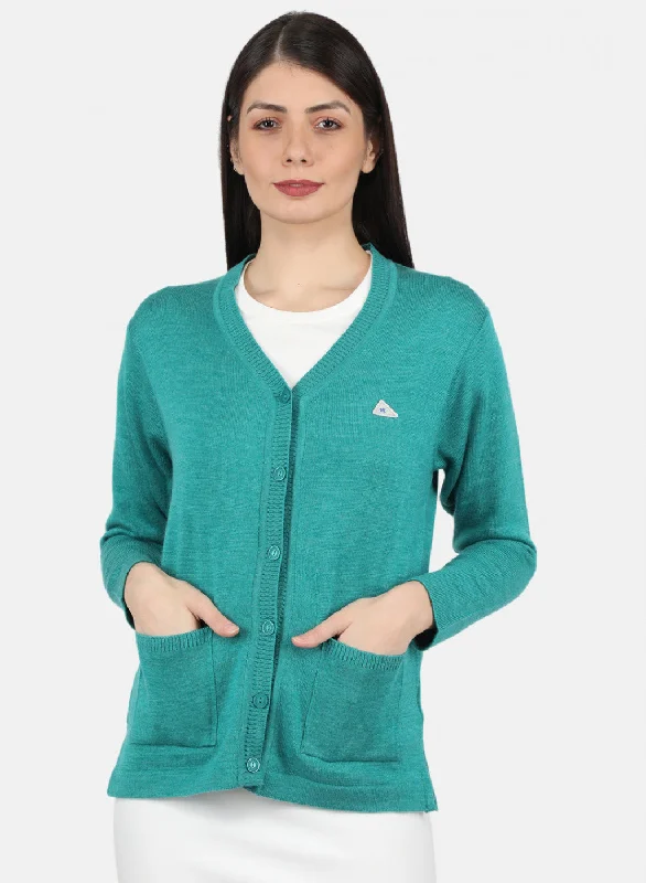 Women Green Solid Cardigan